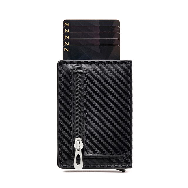Aluminum Wallet With PU Leather And Deep Zipper V2.0 - Carbon